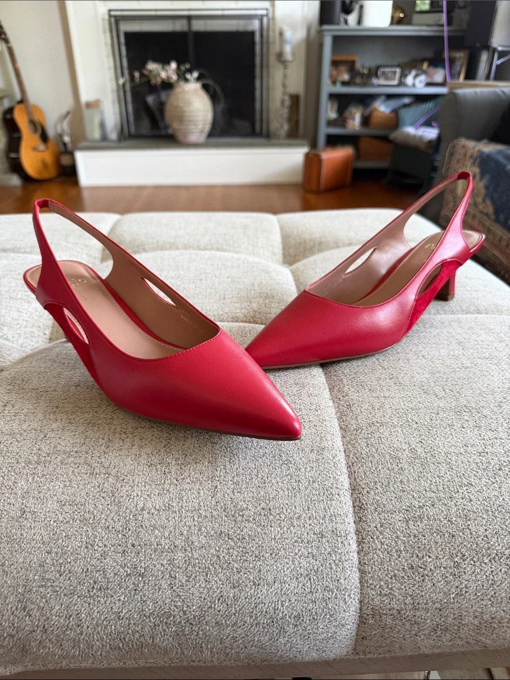 Linea Paolo Corley Pointed Toe Slingback Kitten Heel Pumps Red 8.5 9.5